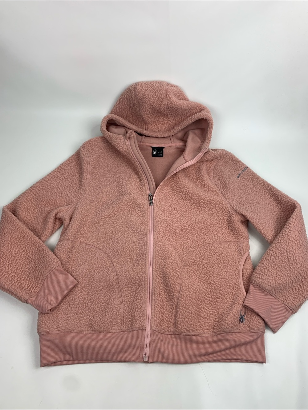 Spyder Dusty Rose Mauve Pink Sherpa Full‑Zip Hooded Jacket Hoodie Size LARGE